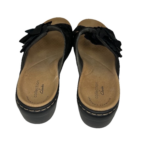 Clarks Collection Womens 6 Black Floral Wedge Sandals Ultimate Comfort Hook Loop - Picture 4 of 8